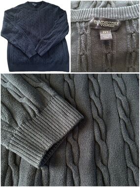 Roundtree & Yorke Men's Cable Knit Crewneck Sweater - Charcoal Gray